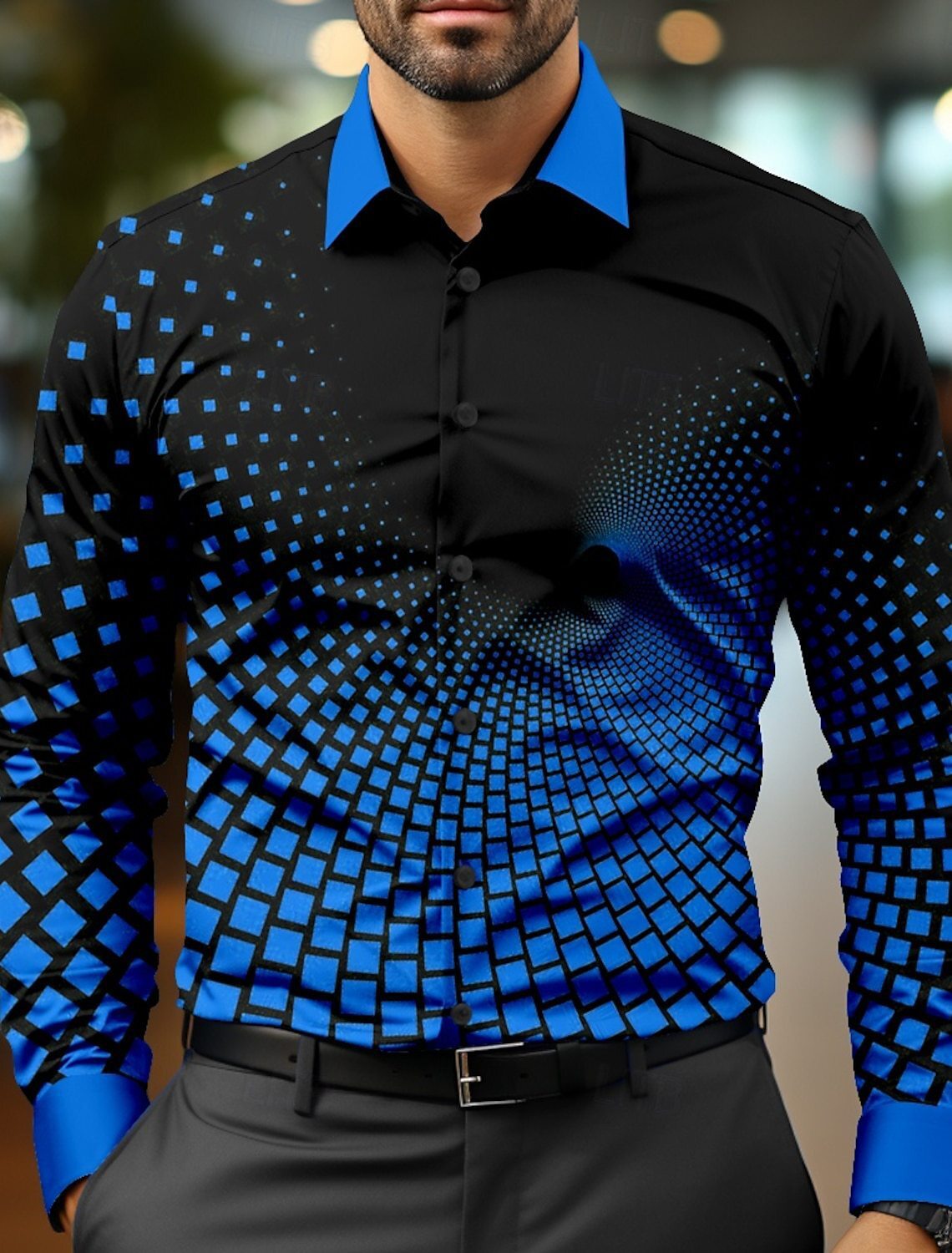 2024 nuevo estilo Amazon transfronterizo europeo y americano casual salvaje moda geométrica camisa de manga larga para hombres MB12