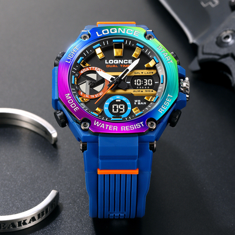 LOQNCE colorido reloj deportivo placa octagonal moda multi-funcional luminoso estudiante reloj electrónico transmisión en vivo mismo estilo