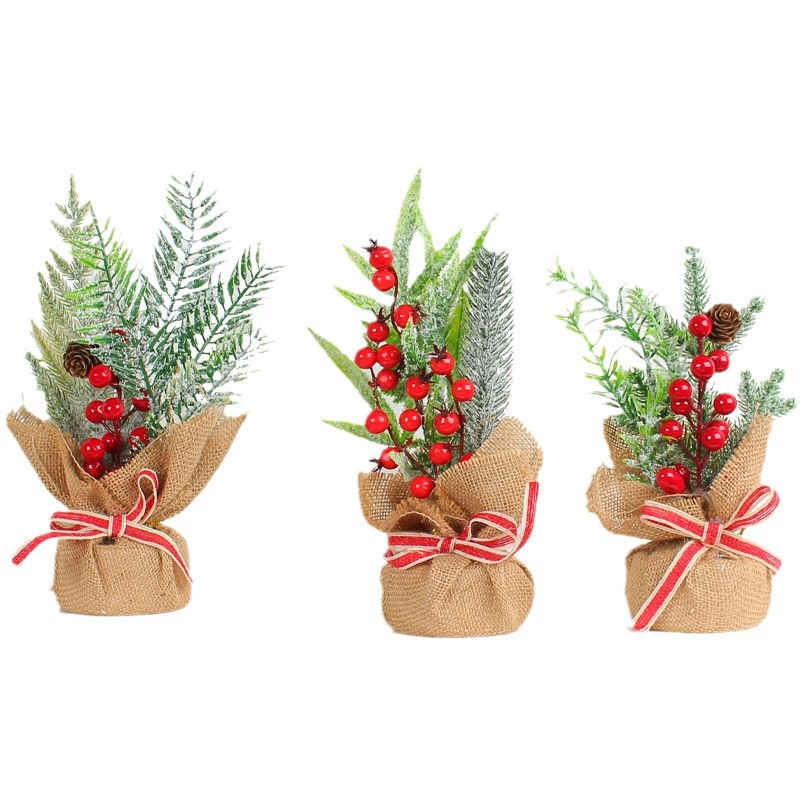 Hong Kong amor mini árbol de Navidad árbol de pino aguja al por mayor árbol de Navidad Lino rojo fruta escritorio árbol de Navidad