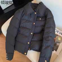 韩系小香风黑色翻领棉外套2025冬季休闲百搭新款时尚百搭宽松显瘦