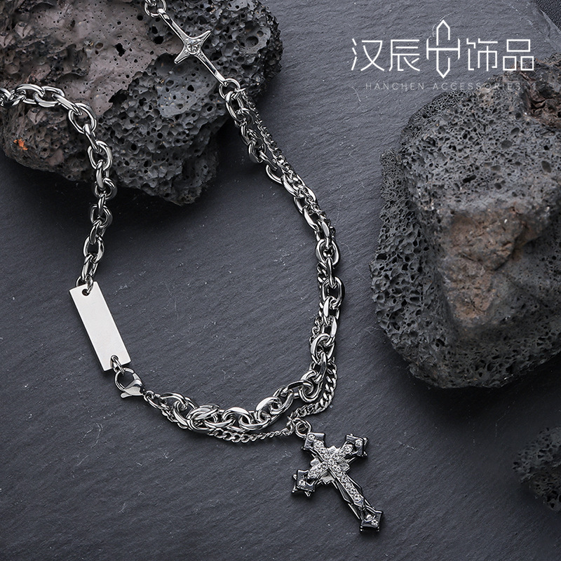 Titanium Steel Necklace Men's Cross Stacked Wearing High-end Sense Niche Design Hip-hop New Simple Accessories Jewelry