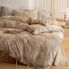 Class A 100% Cotton Double-Layer Yarn Four-Piece Set, 100% Cotton Baby Grade Gauze Cotton Bed Sheet and Duvet Cover, Dyed Retro Bedding