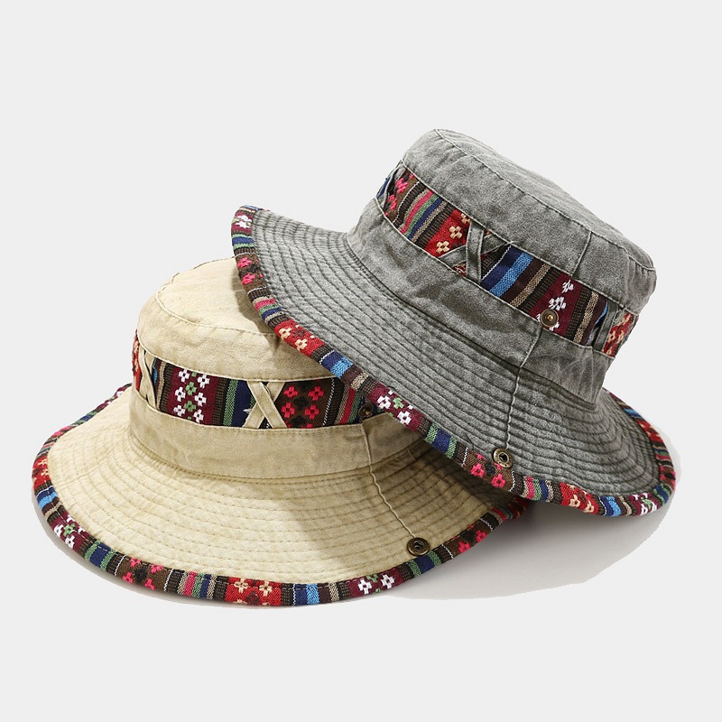 Bucket Hat Hats Type Unisex Ethnic Style Geometric Wide Eaves Bucket Hat