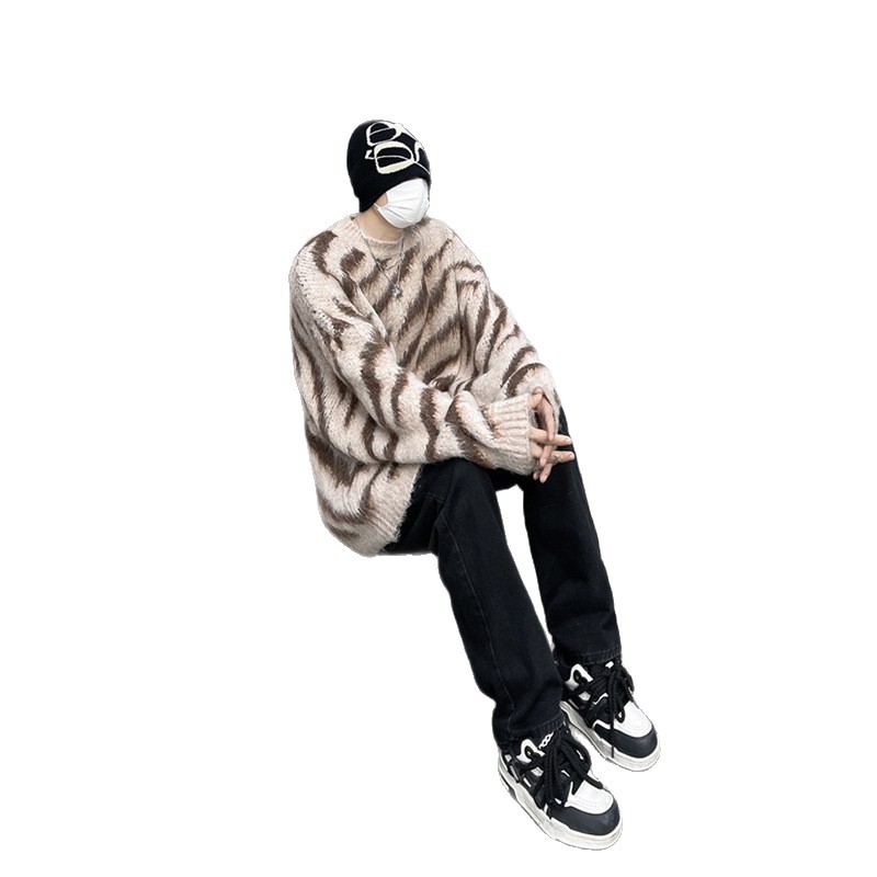 Transfronterizo invierno rayas suéter perezoso hombre cuello redondo chaqueta de moda casual marca japonesa retro jersey de punto juvenil