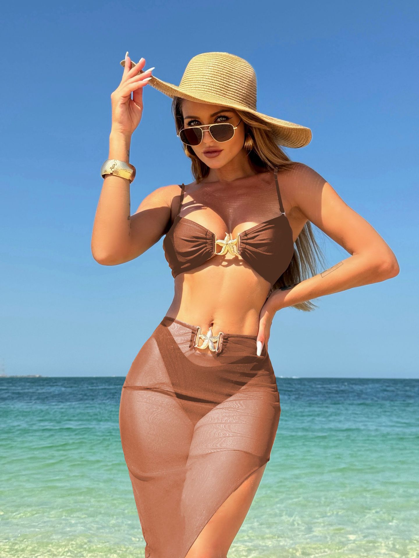 236g Weight Sleeveless Sleeve Length Polyester Fabric Type Skirt Sets Sets Type 3 Pieces Set Quantity Holiday, Swimming Pool, Swimming Occasion Strap Neckline Slim Fit Type Solid Color Pattern Women's Gender Sexy Style Women's Sexy Solid Color 3 Pieces Set Bikinis Swimwear 5