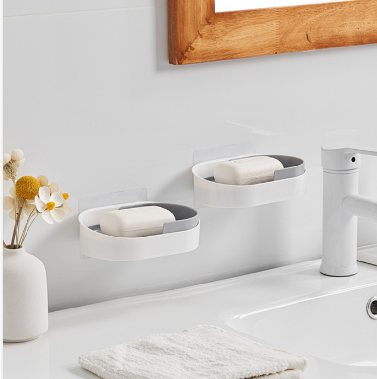 Caja de jabón creativo montado en la pared cuarto de baño de doble capa de drenaje estante ponche-libre extra grande inodoro caja de jabón