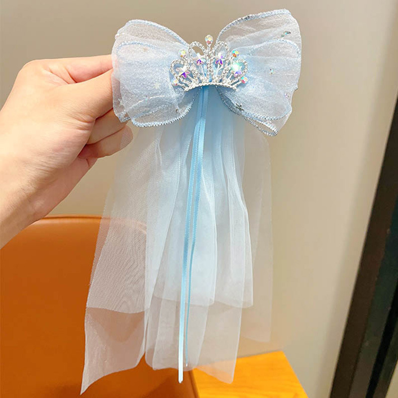 儿童头纱发夹女童蝴蝶结发卡冰雪奇缘发饰小女孩六一公主边夹头饰|undefined
