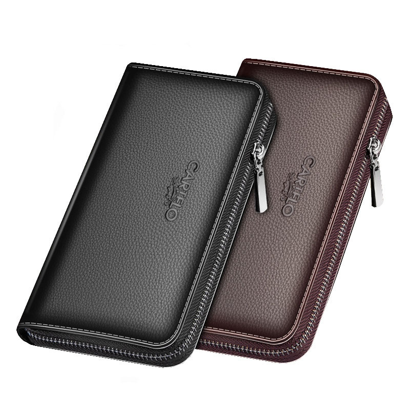 Fashion Long Men's Wallet Clamp Bag Business Multi-Card Slot Large Capacity Single Zipper Long Bag Men's Change Mobile Phone Bag