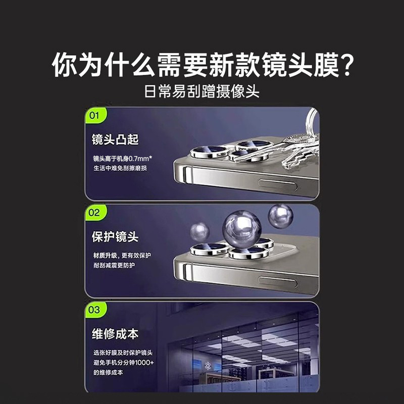 苹果16镜头膜苹果15Promax摄像头膜适用iPhone14鏡頭貼15保护膜|undefined