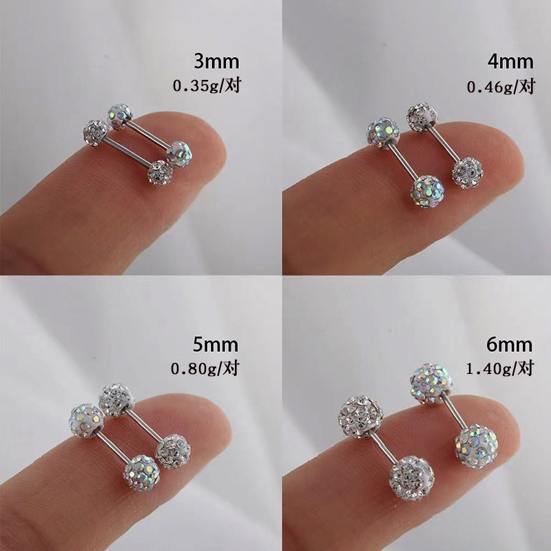 S999 Sterlingsilber glänzende Diamant-Bruchperlen-Ohrringe für Damen, Nischen-Premium-Schrauben-Ohrknorpel-Stifte glänzender Ohrschmuck