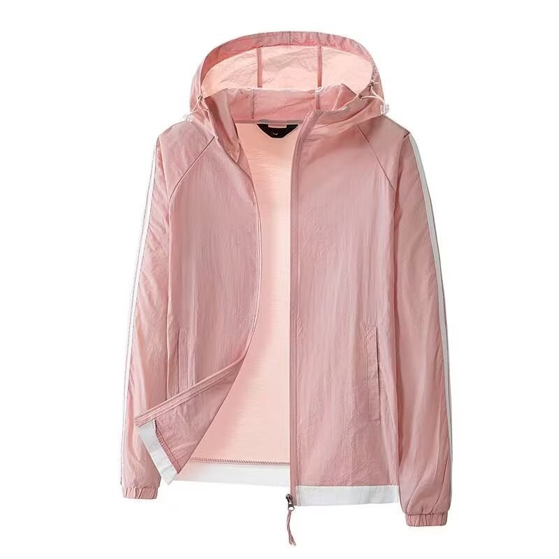 Hielo ligero y transpirable ropa de protección solar para hombres y mujeres encapuchados pescar cremallera montar ropa de cuero de manga larga chaqueta de protección solar para hombres