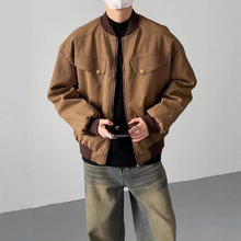 秋冬韩版时髦复古cleanfit工装皮质短款夹克外套男士宽松棒球服潮
