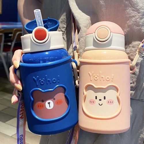 316不锈钢保温杯两用儿童水杯大容量幼儿园宝宝可爱便携吸管水壶