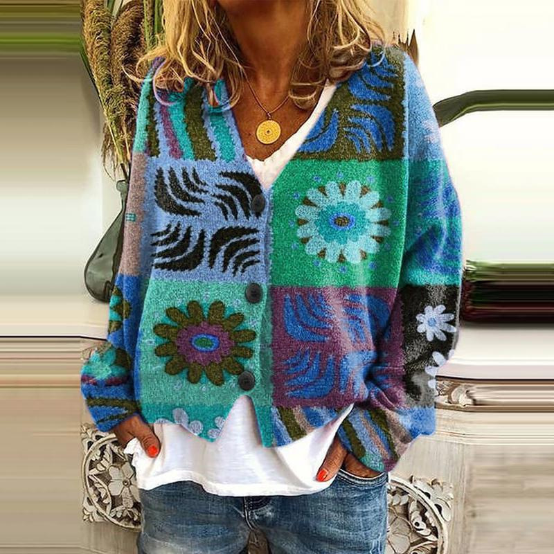 Foreign Trade Cross-border Amazon Foreign Trade 2024 New Geometric Digital Printing Cape Jacket Women's All-match Cardigan