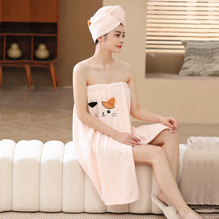Bath Skirt Household Cute Kitten Bathrobe Women Can Wear and Wrap Absorbent Adult Bath Skirt Nightgown Bathing Tube Top Bath Towel