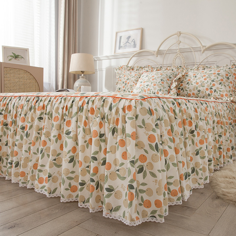 5YA1 Korean style pure cotton bedspread girl princess bed skirt style single piece floral lace model 1.8 meters bed set three