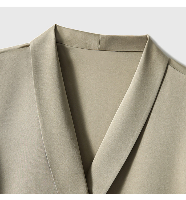 Áo blazer nữ satin thắt eo dáng ôm kiểu Pháp thanh lịch — Trắng ngọc trai, Xám nhạt, Đen đá chi tiết 15