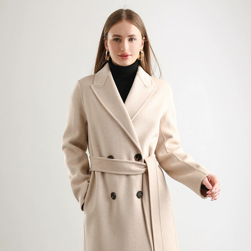 Двустороннее шерстяное пальто демисезонное oversize с поясом, утолщённое; цвета хаки/чёрный/рисовый/камел/овсяный, размеры S/M/L — бренд 姝鑫