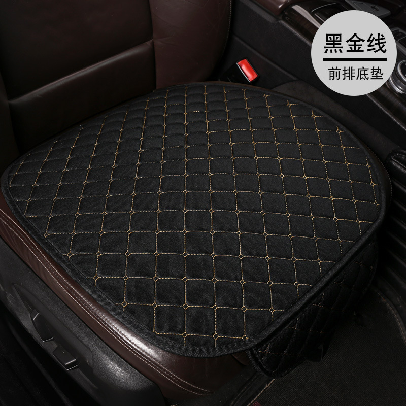 Universal – Seat cushion, seat cover Car Seat - lnh-square-linen-black-gold-line-front-single