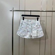 2025夏季新款南油高端女装CH小香风小鱼涂鸦印花高腰百搭牛仔短裤