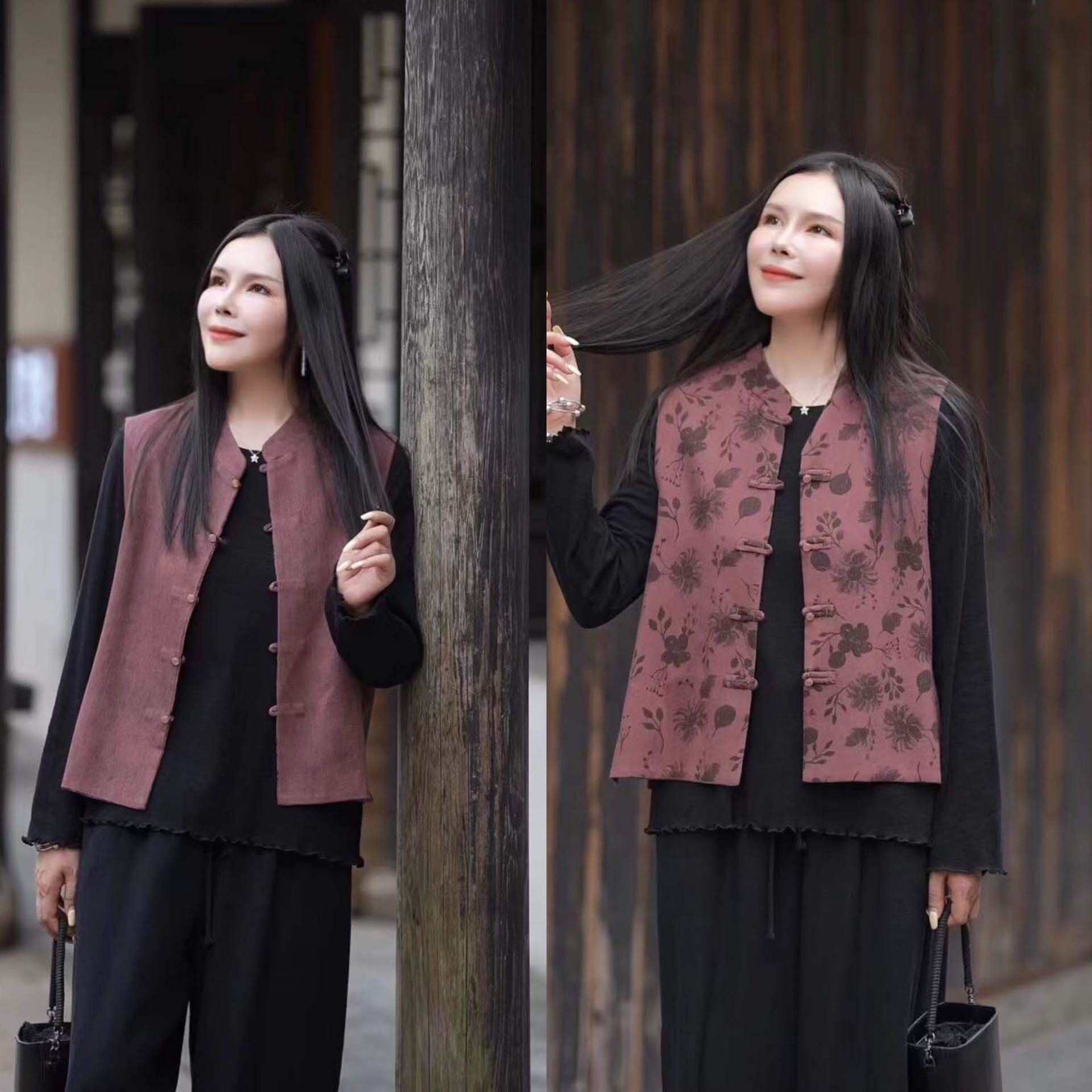 2025 otoño estilo nacional chino vertical collar hebilla en ambos lados vestir chaleco de mujer chaleco corto