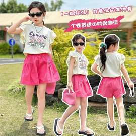 女童夏季套装2025新款儿童时髦短袖夏装休闲女孩洋气两件套图片色