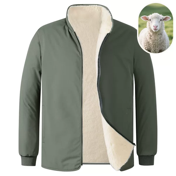Men's winter fleece-lined, thick, casual, versatile cotton coat, comfortable, temperature-regulating, with a stand-up collar, providing warmth and protection against the cold, made with sheepskin fleece