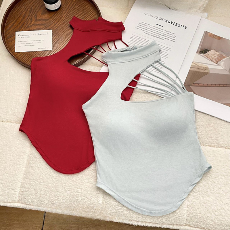 Summer Pure Lust Style Sexy Tops for Outer Wear, Slim Fit, Irregular Hollow Halterneck Suspenders, Women's Vests, Hot Girls,