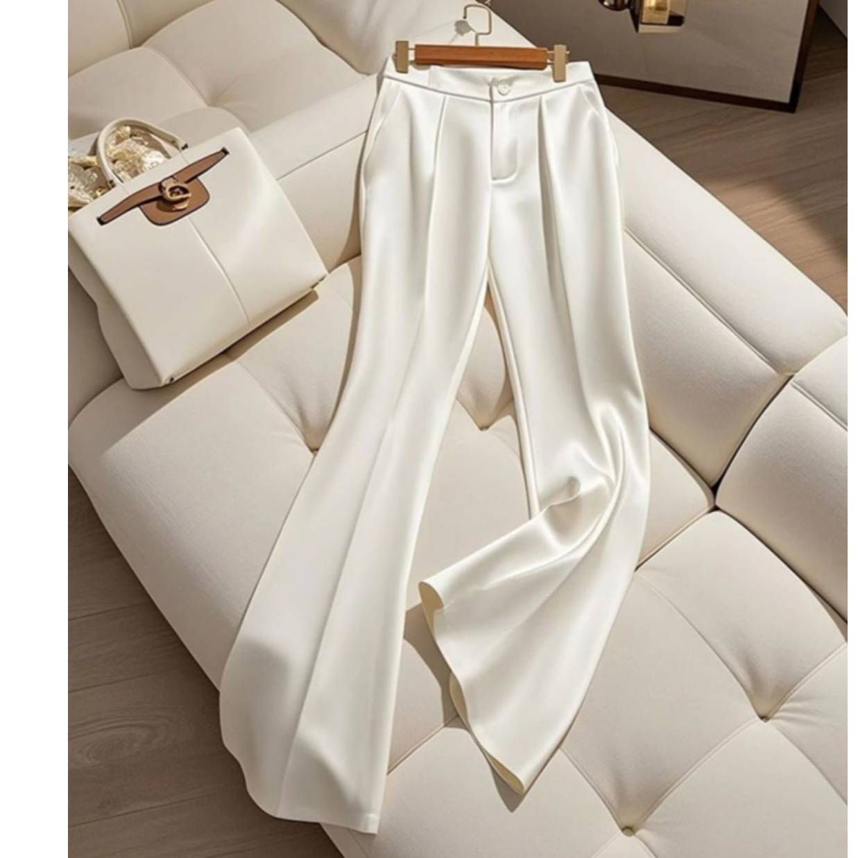 European Station 2025 Summer Flared Pants High Waist Ice Silk Suit Material Casual Pants Casual Draping Fashion Loose Women's Pants