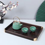 紫光檀木茶盘红木小托盘干泡台铜角收纳盘文盘实木桌面茶托盘中式