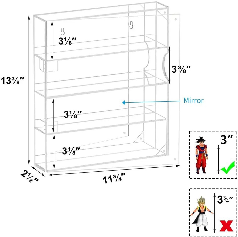 定制亚克力4层展示柜墙挂镜面板手办玩具流行人物收纳架带磁吸门