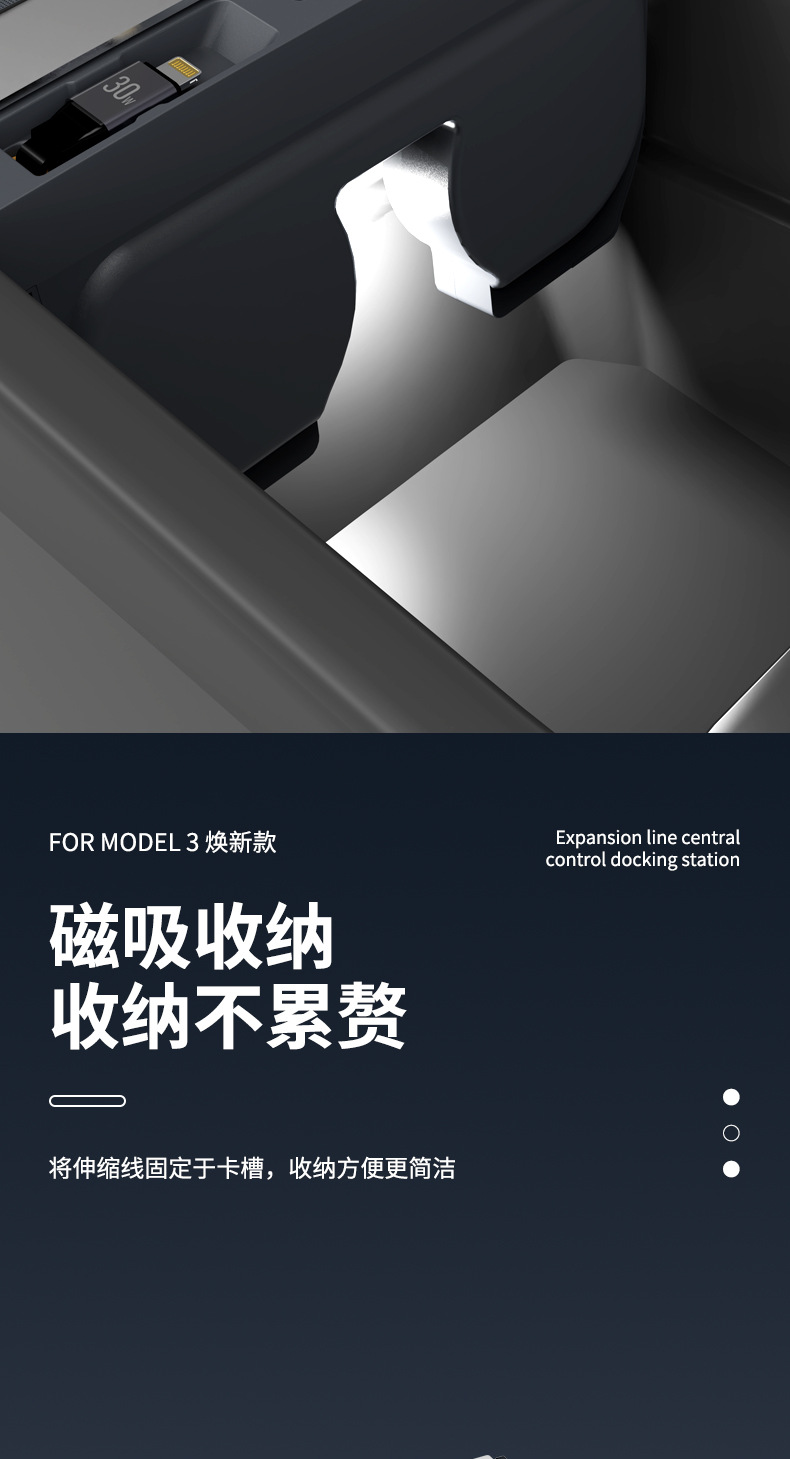 Suitable for Tesla Docking Station Multifunctional Renewal Model 3/Y Cigarette Lighter Charger Pd Fast Charging 120W