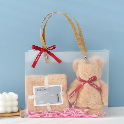 Double PP hand-raised dense coral velvet cute bear towel Japanese gift towel can be placed in a handbag INS style
