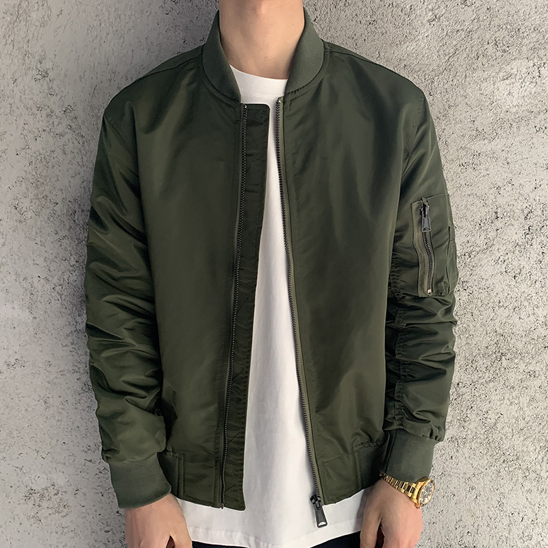 Air Force Bomber Jacket Men's New Solid Color Army Green Casual Baseball Clothes On Coat