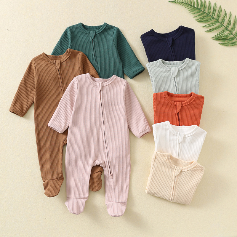 Baby's Jumpsuit Autumn and Winter Baby's Climbing Suit Long Sleeve Zipper Climbing Suit Newborn Clothes Bag Fart Clothes Baby Pajamas