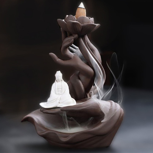 New Zen Zen Buddha Hand Lotus Heart Creative Backflow Incense Burner Purple Sand Sandalwood Incense Burner Home Accessories Ornaments Best Selling Cross-Border