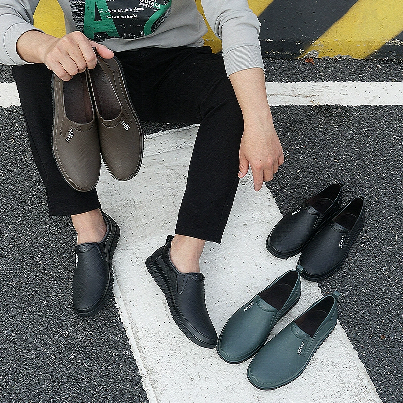 Резиновые сапоги мужские весенне-осенние модные низкие непромокаемые Нескользящие четыре сезона универсальная износостойкая теплая непромокаемая обувь на толстой подошве для кухонной автомойки