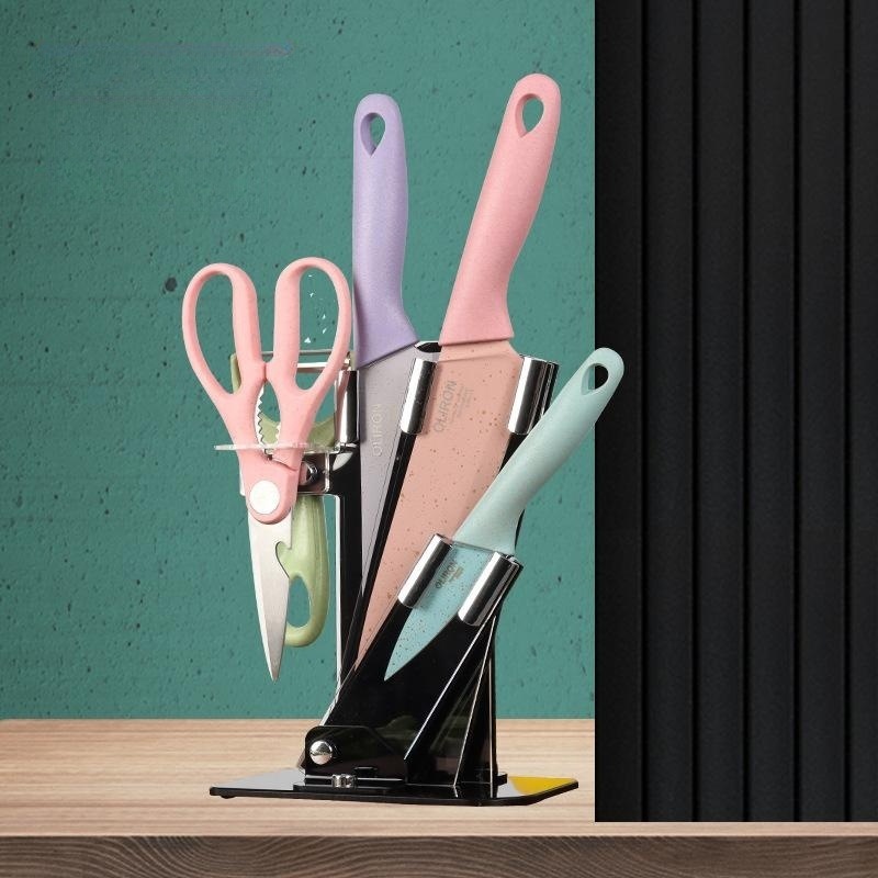 Venta directa hoja negra de seis piezas cuchillo conjunto traje hogar de acero inoxidable corte de verduras y corte de carne cuchillo de chef cuchillo de fruta cuchillo de regalo conjunto de cuchillos