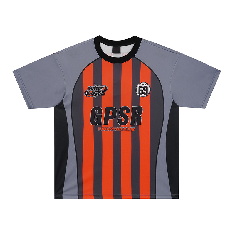 men's retro football sports trend short sleeve T-shirt with a round…