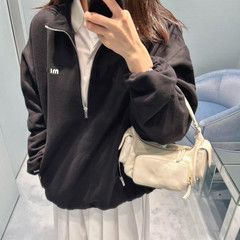 高品原标MIU缪家字母logo刺绣宽松半拉链POLO衫翻领卫衣男女
