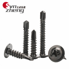 410不鏽鋼黑鋅圓頭華司鑽尾螺釘 黑色大扁頭帶介自攻自鑽螺絲M4.2