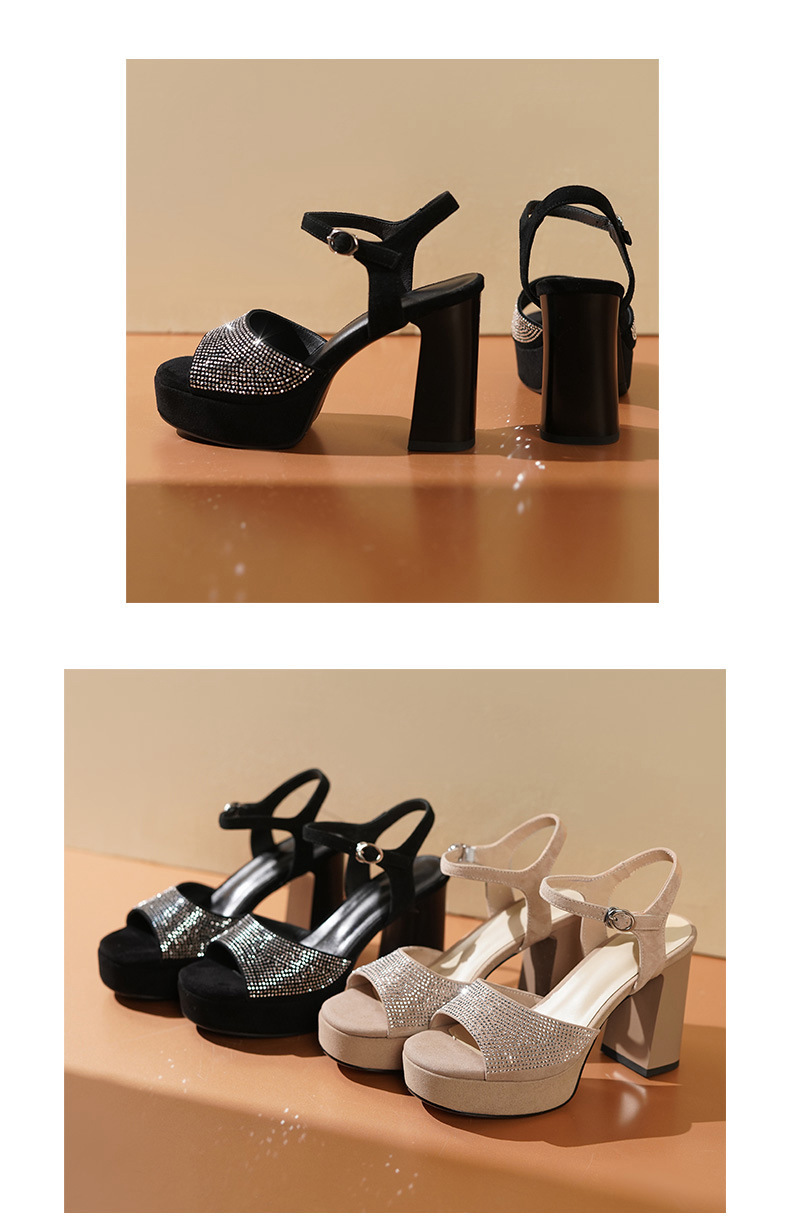Sandal cao gót nữ hở mũi quai ngang khóa gót 12 cm — đen chi tiết 6