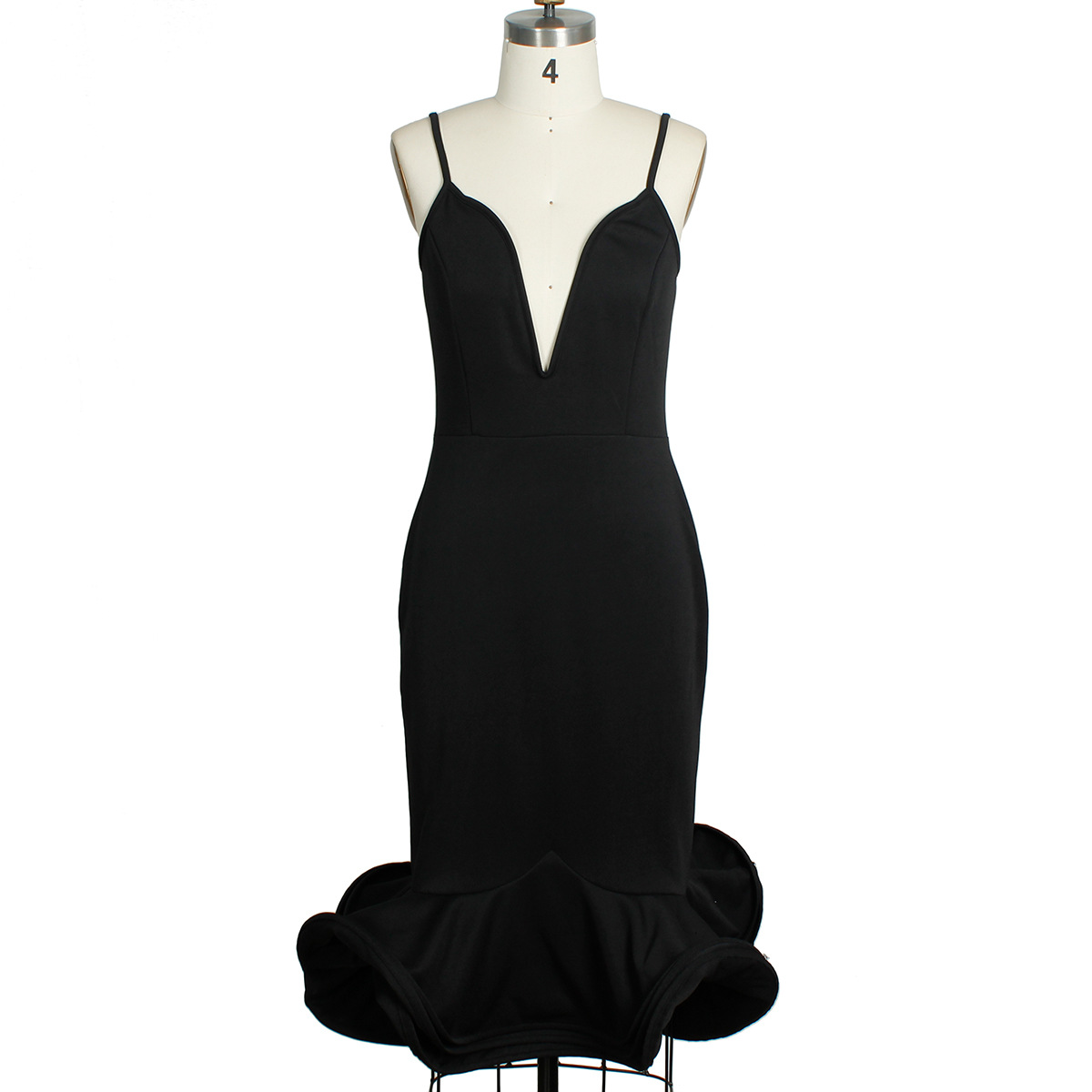Elegant Womens Deep V Neck Bodycon Evening Dress Spaghetti Straps Mermaid Hem Party Wear Wholesale Availability