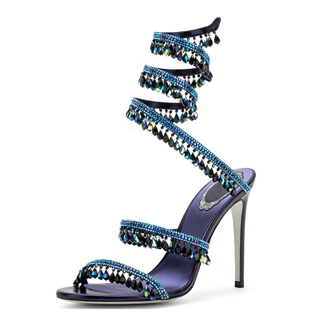 2026 Spring and Summer Rhinestone-Embellished Snake-Shaped High-Heeled Sandals Sexy European and American Style Women's Shoes