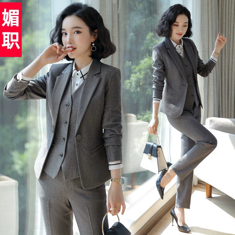 Серый короткий блейзер для женщин, весенне-осенний стиль, профессиональный костюм для собеседований, официальная одежда, рабочая одежда для учителей.