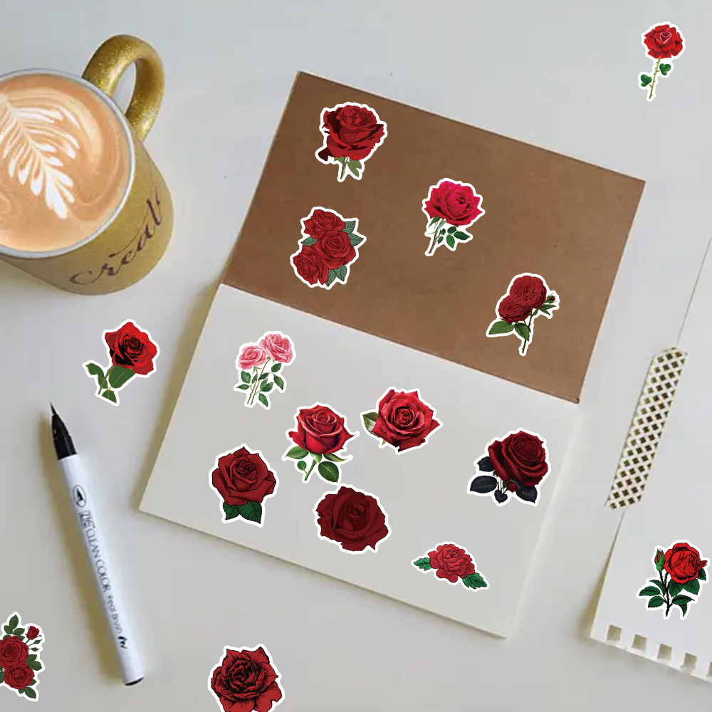 30g Weight Stickers Stationery Type 1 Set Quantity School, Graduation Occasion Adhesive Sticker Material Rose Pattern Cute, Pastoral Style 1 Set Rose School Graduation Adhesive Sticker Cute Pastoral Stickers 7