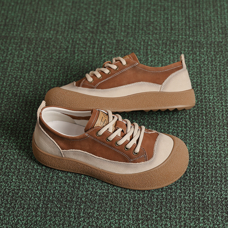 The first layer of cowhide retro board shoes women's 2025 new red casual shoes spring and autumn shoes soft bottom casual women's shoes