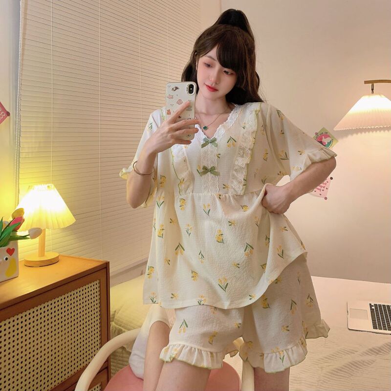 Foreign Trade Wholesale 125kg Plus Size Pajamas for Women, Loose Fit, Cute Ins-Style Short-Sleeve Loungewear Set