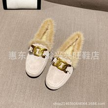 豆豆鞋女冬季2021新款平底毛毛鞋外穿保暖孕妇加绒厚底一脚蹬棉鞋
