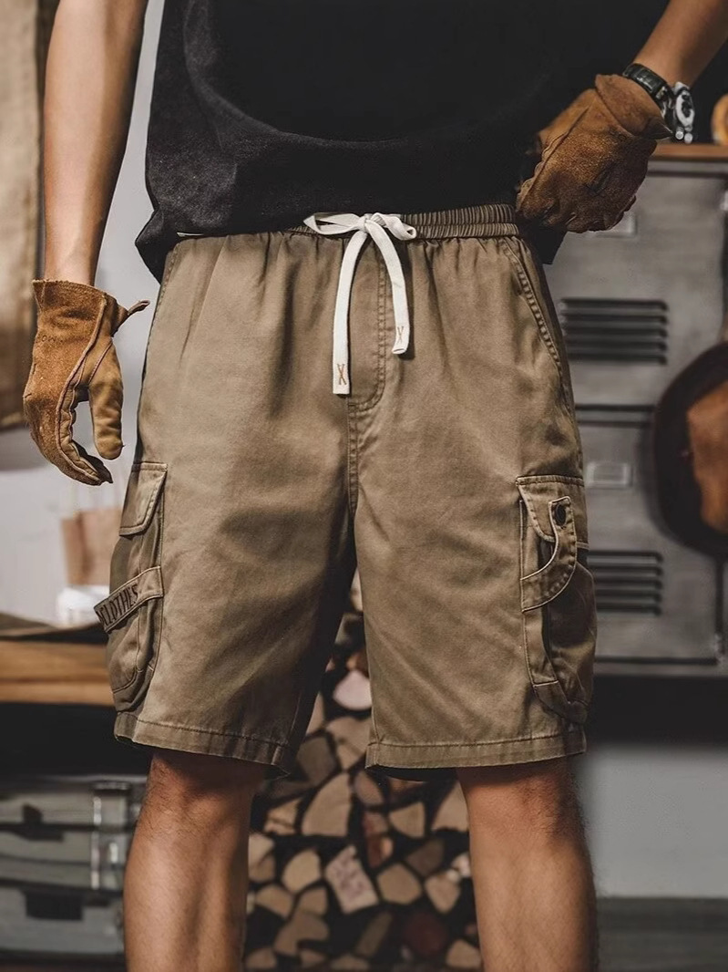 American High Street Heavy-Duty Cargo Shorts for Men with Multiple Pockets, Trendy Brand, Summer Loose Straight Five-Point Shorts for Men